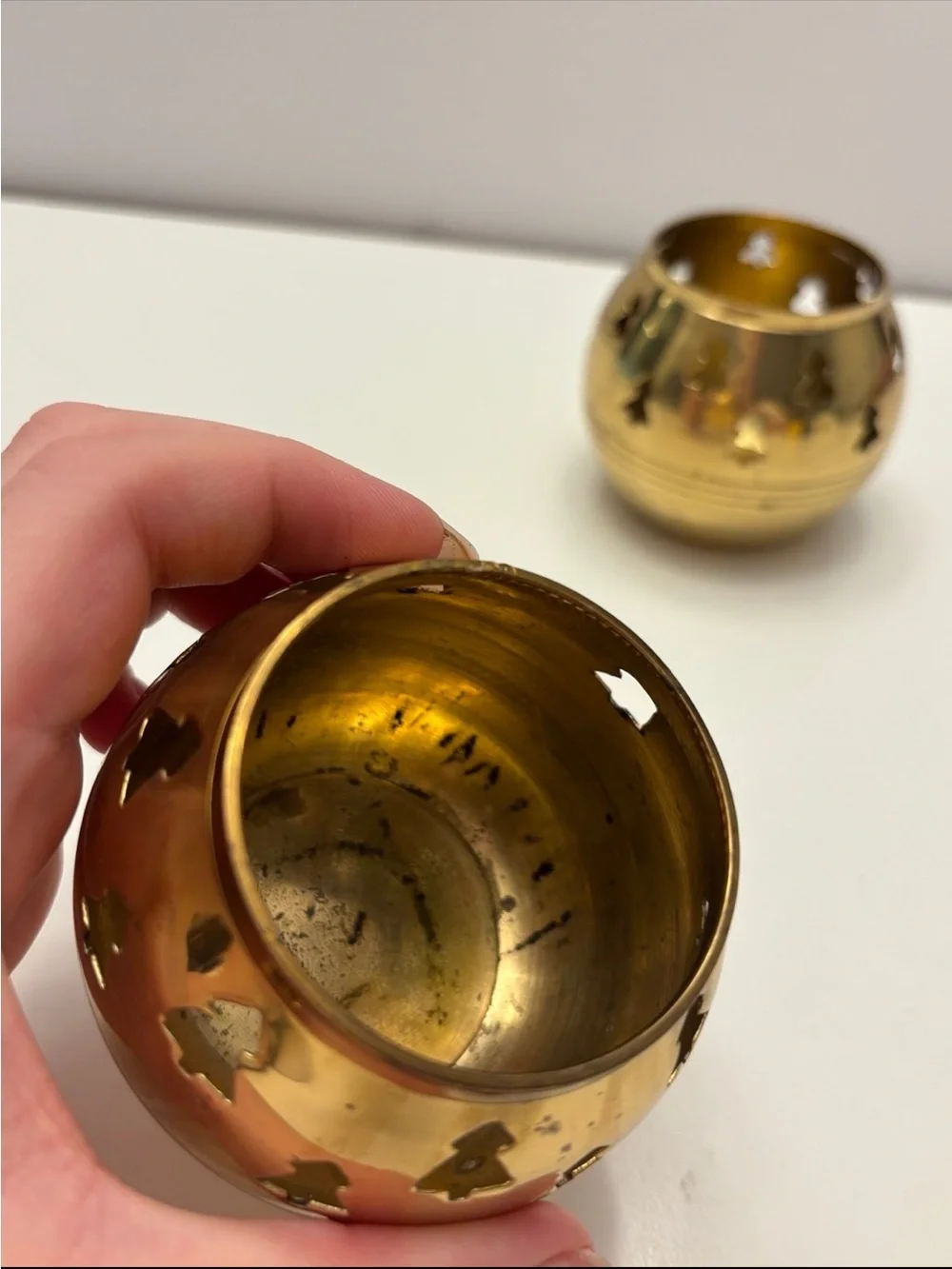 Brass Holiday Tree Cutout Votive Candle Holders - Gold (Set of 2)